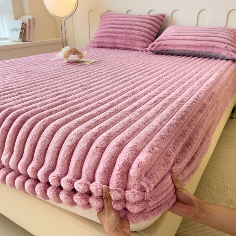 Autumn And Winter Imitation Dehaired Angora Fitted Sheet Thickened Student Dormitory Bed Sheet - Image 3