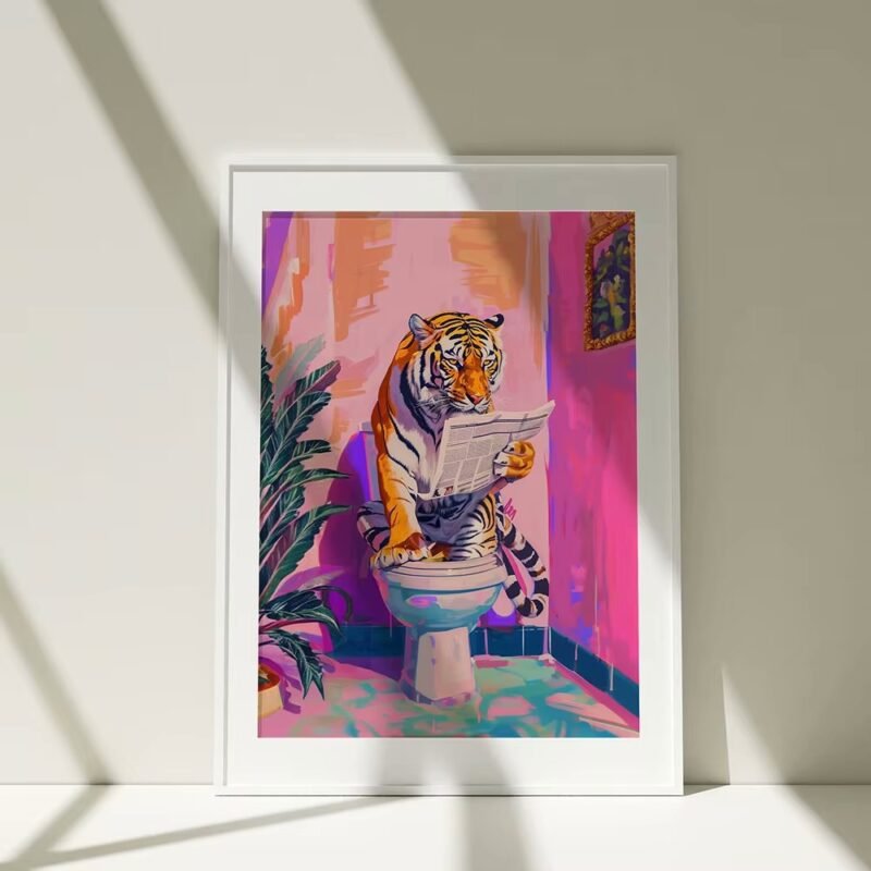 Funny Jungle Animal Tiger In Bathroom Toilet Poster - Image 5