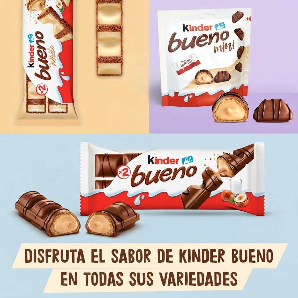 Kinder Bueno Chocolate con leche y crema de avellanas 30*43g,Kinder Bueno White ,Caja de 30 unidades,Barritas de Chocolate - Image 4